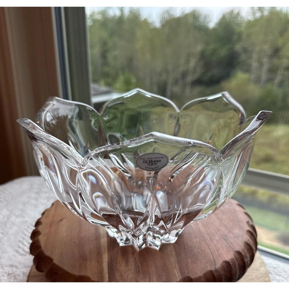 Vintage Gorham Full Lead Crystal Lotus Vase Flower Bowl Dish 8" Made in Germany